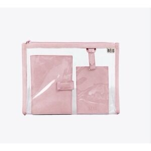 Beis Passport Holder & Luggage Tag Set Atlas Pink NWT Travel 3pc Clear Pouch